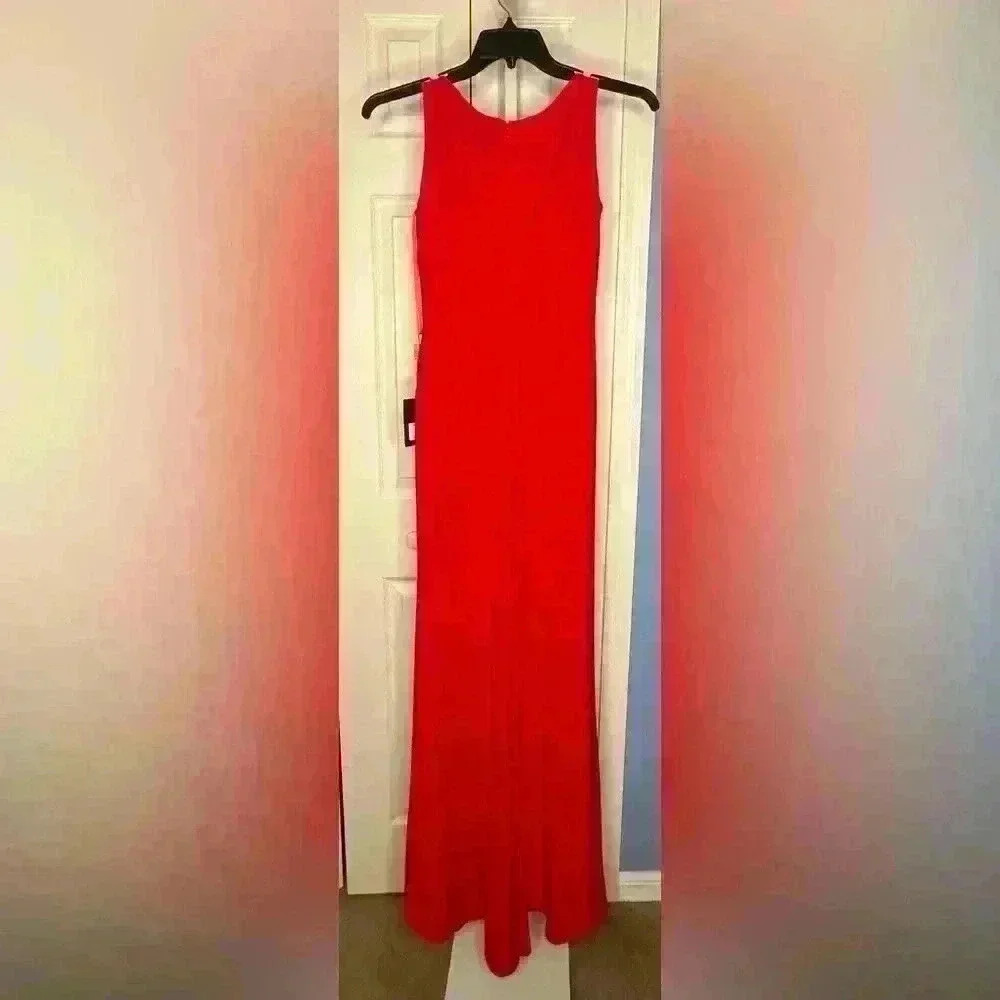 Ieena for Mac Duggal Ruched Stretch Jersey V-neck Gown NWT Size 0 MSRP $298 - Picture 3 of 3